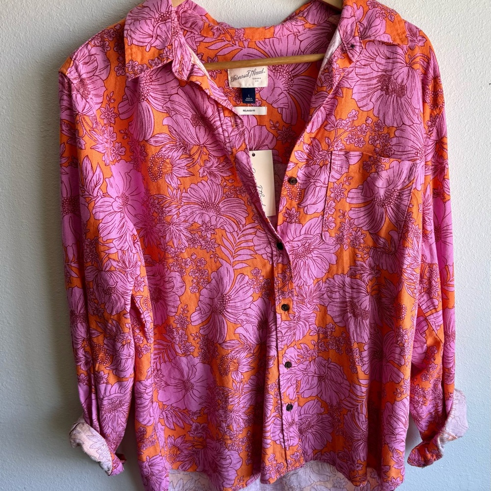 Universal Thread Pink and Orange Floral Shirt